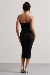 Black Tailored Bandeau Split Midi Dress